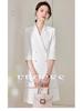 Spring/Summer White Double-Breasted Midi Dress with Suit Collar and Formal Workwear Elegance