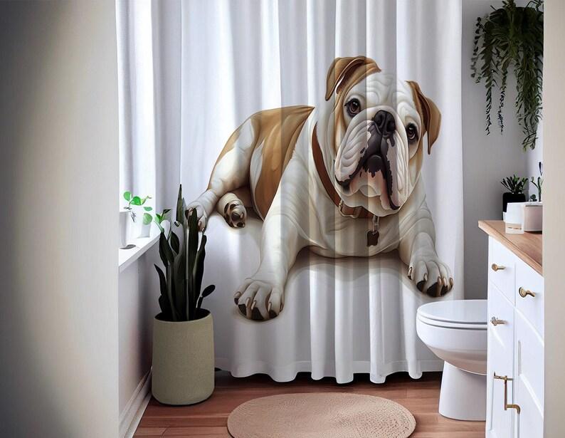 Bulldog Shower Curtain, Waterproof Fabric Bath Curtain, Adorable Dog Print, Pet Lover Bathroom Decor, Cute Bulldog Themed