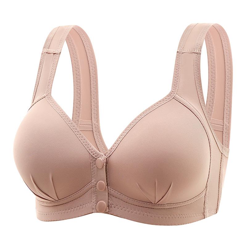 Front-fastening, wire-free, push-up bra for larger busts – makes the bust appear smaller, with side-tucking to prevent sagging