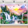 2D Sunrise Mountain Waterfall Backdrop, Japanese Garden Koi Fish Party & Studio Background