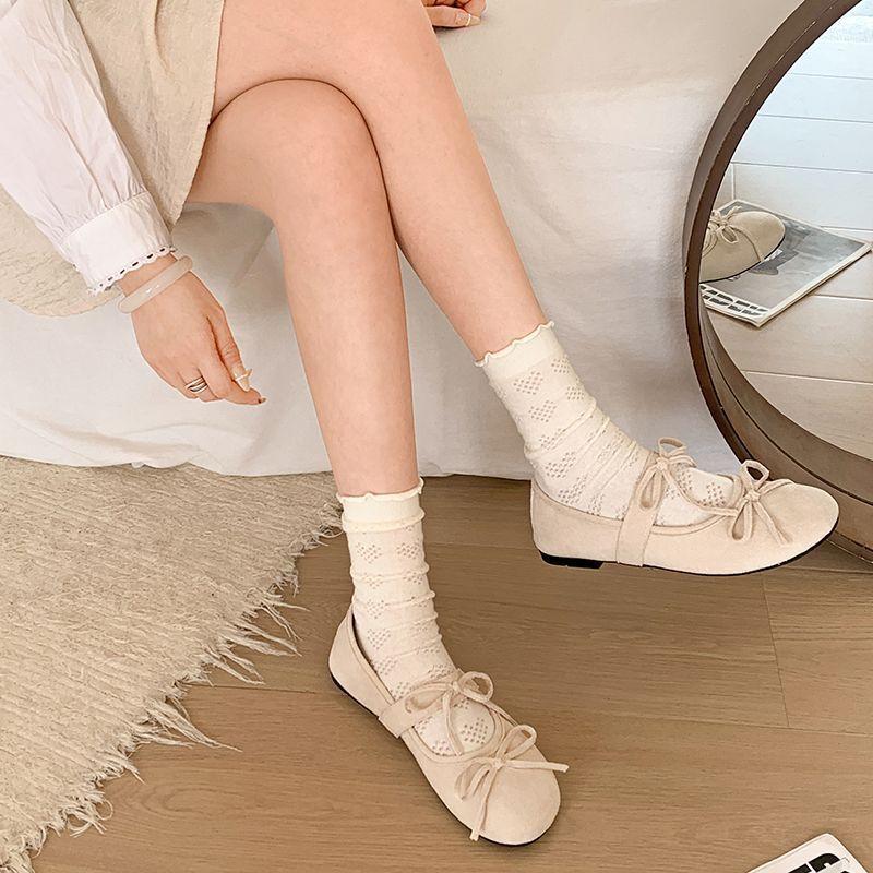 French retro Mary Jane shoes 2025 new flat bottom round head gentle bow fashionable versatile super soft shoes