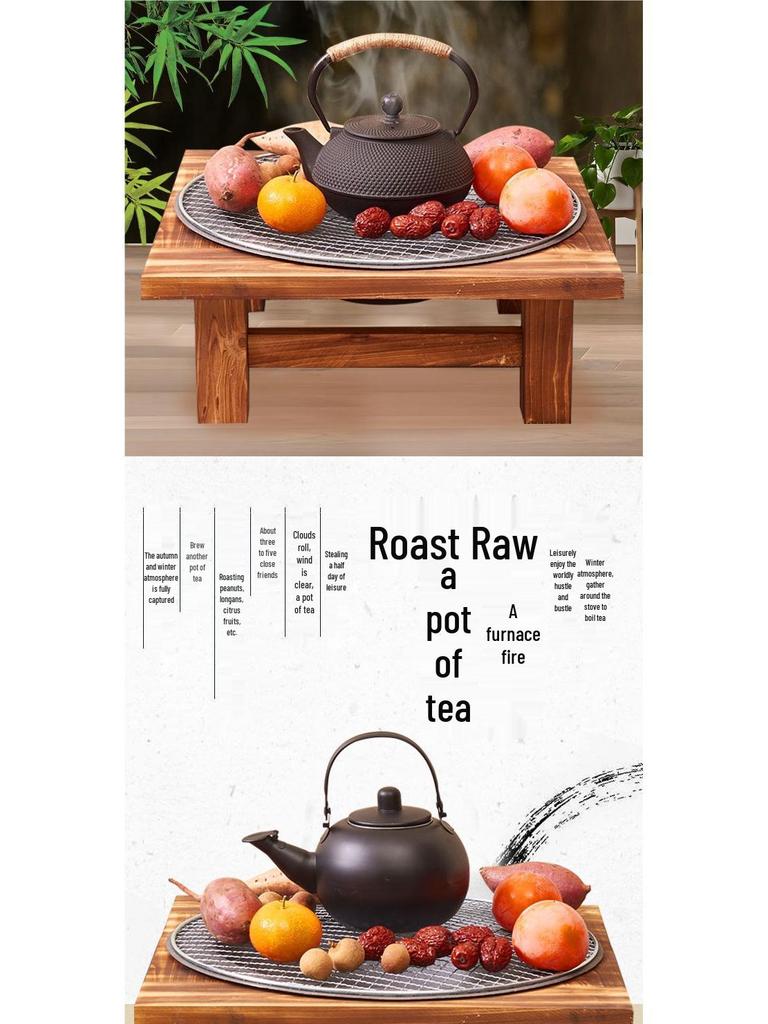 Solid Wood Cast Iron Charcoal Fire Pit Stove for Indoor Heating and Tea Boiling
