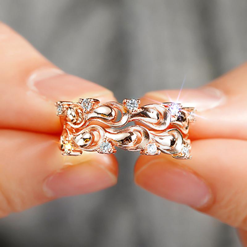 Huitan Waterdrop Pattern New Women Rings Rose Gold Color Aesthetic Bridal Wedding Rings Creative Design Female Party Jewelry