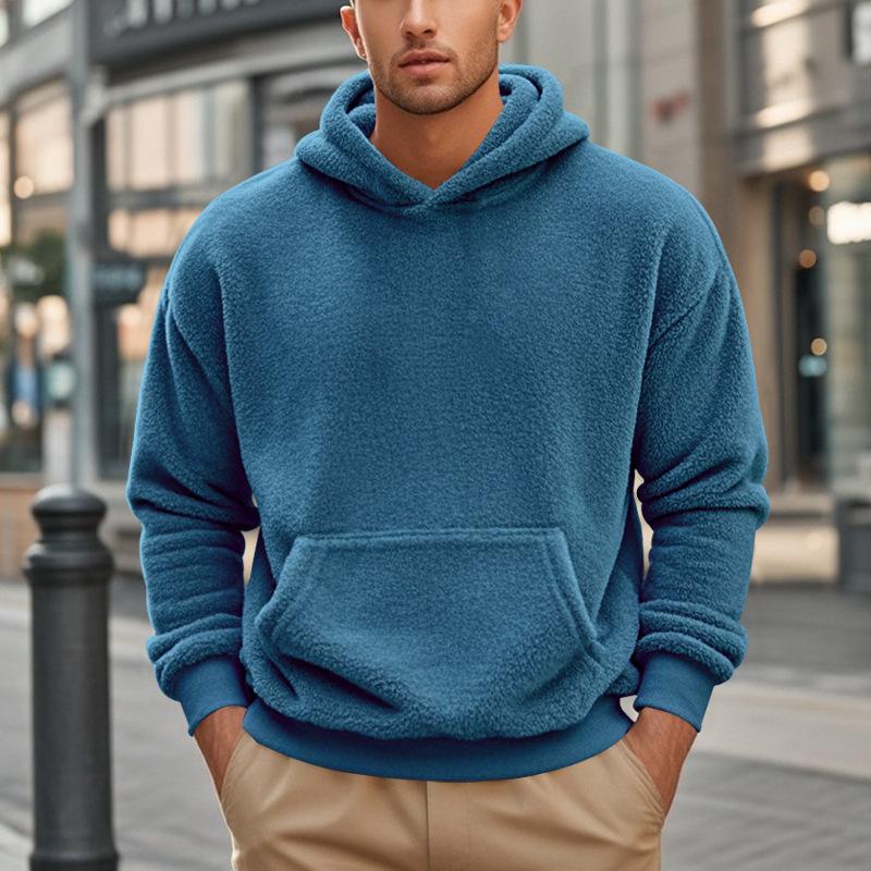 Loose Fit Pullover Hooded Sweatshirt Solid Fleece Lined Men S Casual