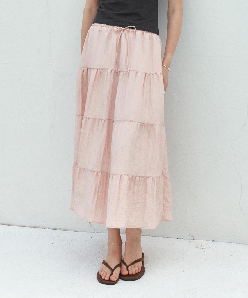 Banwonateullie P3313 Shirred Tiered Maxi Skirt_Rose Pink