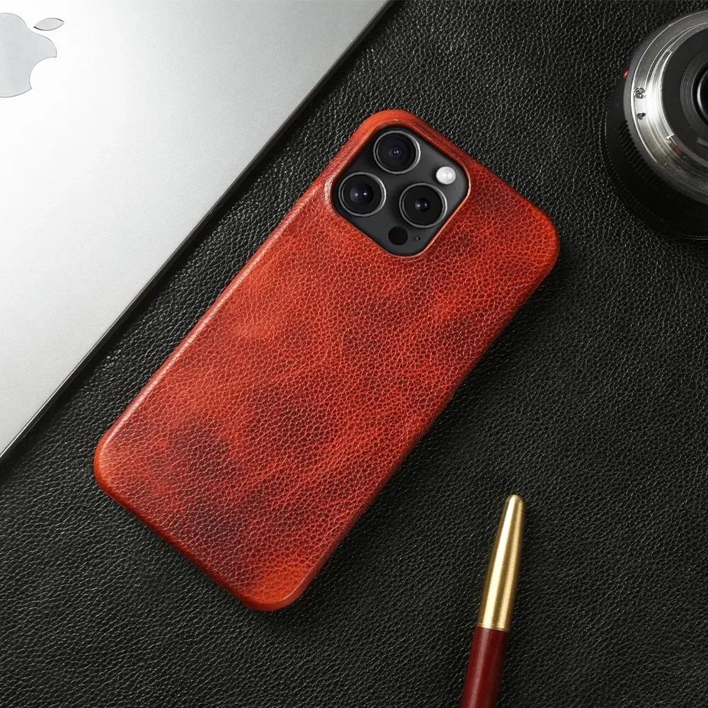 Durable Genuine Leather Case For iphone15Pro Max 14 Pro 13 12mini 11 Mobile Phone Cover Case Shockproof Back Protect Coque etui