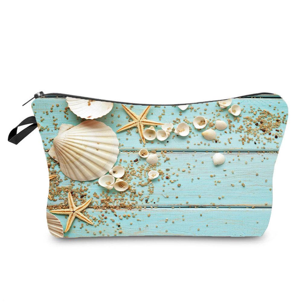 Damen Ozean- und Strand-Print Kosmetiktasche Toilettenartikel Organizer Reiseaufbewahrungsetui 6414
