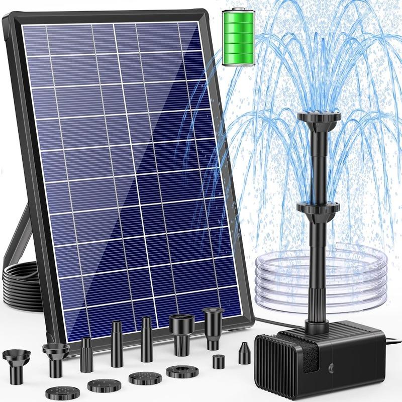 Solar Powered Fountain Pump with 3600mAh Battery Backup and 8W Panel for Bird Bath Pond Water Feature Includes Dry-run