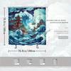 1Pc Anime Style Digital Illustration Night Cityscape Shower Curtain Majestic Pagodas Turbulent Waves 12 Hooks 70*70 Inches