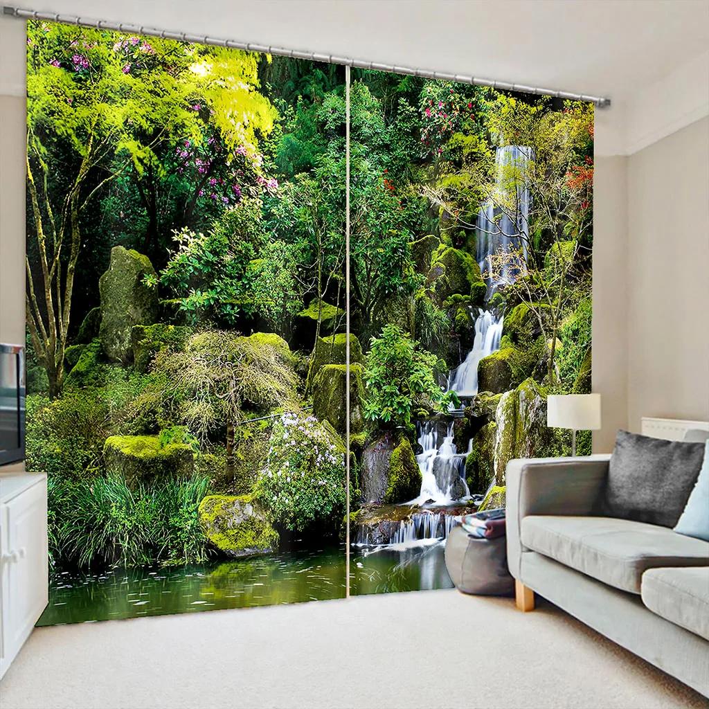 Natural Scenery Forest Landscape Waterfall Drapes Blinds Ideal for Family Room Bed Room Bathroom Kicthen Door Home Decoration