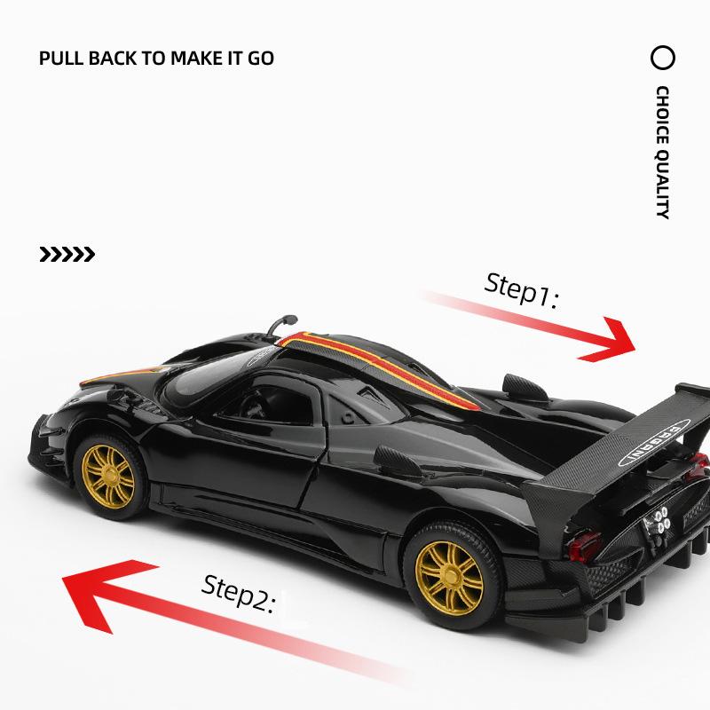 1:32 Scale Diecast Car Pagani Zonda Revolution Super Sport Car Metal Model, With Light Sound Pull Back Vehicle Toys Collection