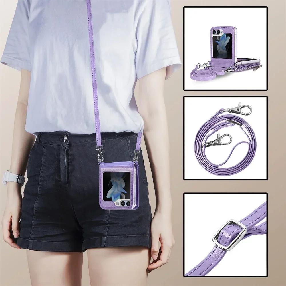 2 in 1 Abnehmbare Reißverschluss-Geldbörse für Samsung Z Flip 6 5 4 3 Flip6 Flip5 Flip4 Flip3 5G Handyhülle mit Kartenfach & langem Schlüsselband