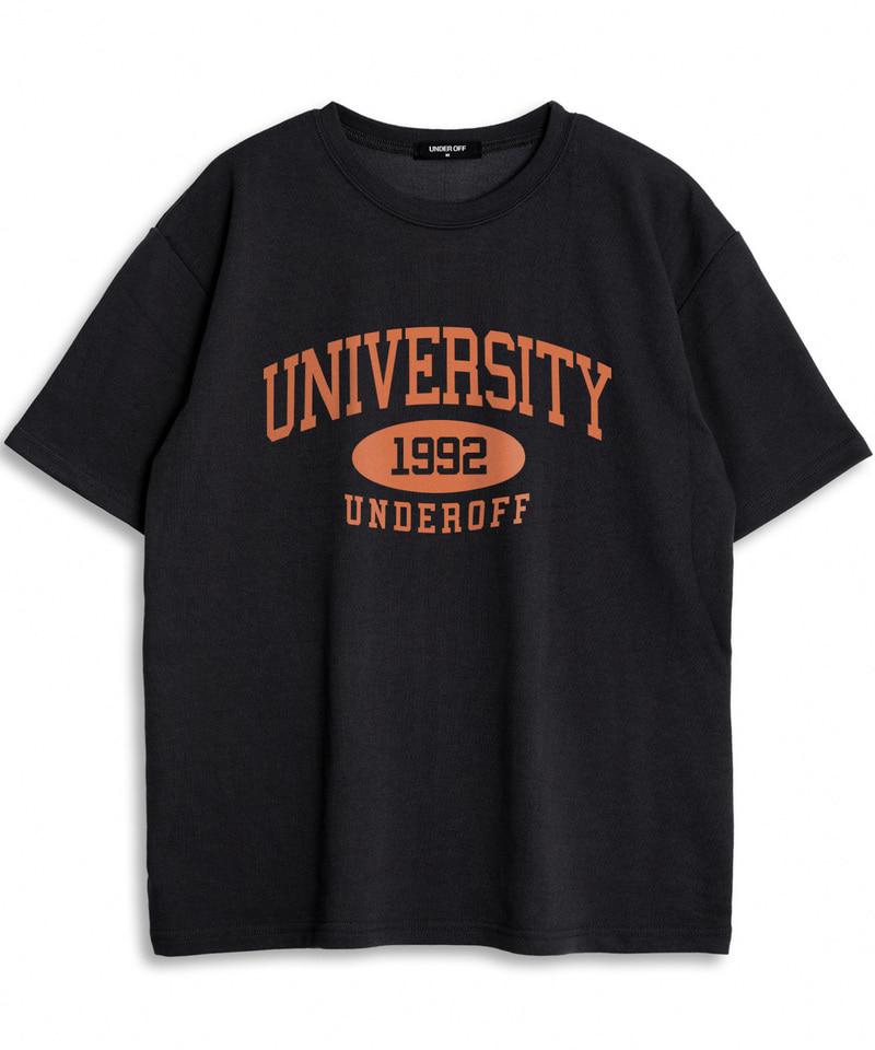 UNDEROFF Oversized Crew Neck University Short Sleeve T-Shirt Deep Blue