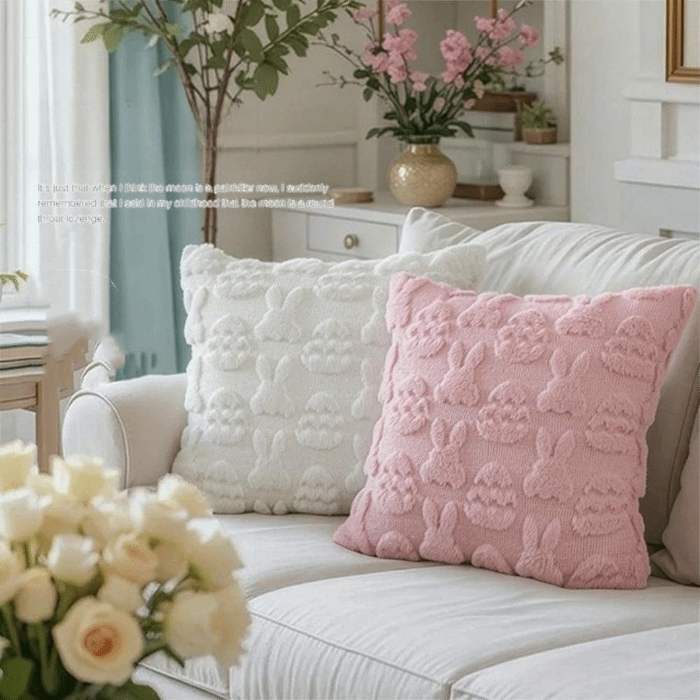 Festive Decor Cartoon Easter Rabbit Pillow Cover Soft Plush Square Bunny Pillowcase Detachable Washable Cushion Cover Gift