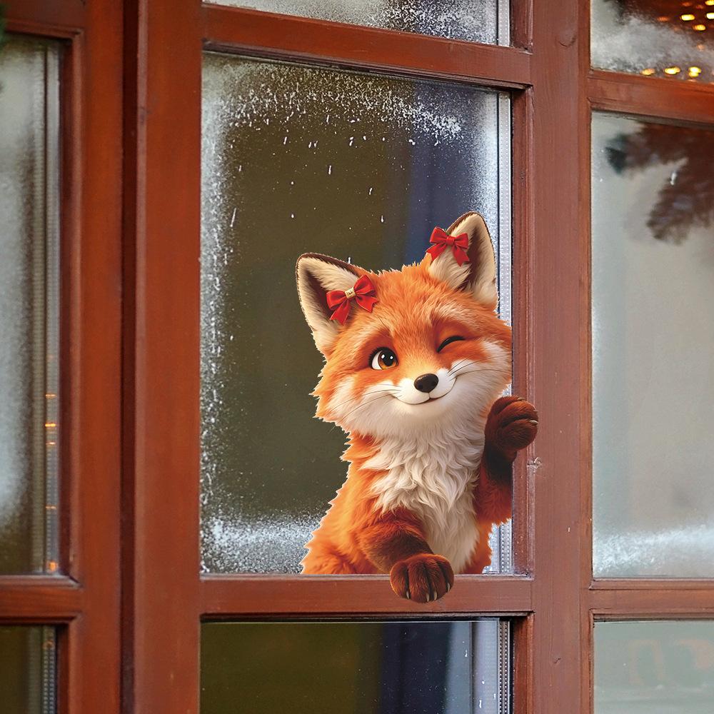 Cartoon Painted Realistic Little Fox Decorative Window Stickers for Beautifying The Glass Window of The Balcony in The Home.