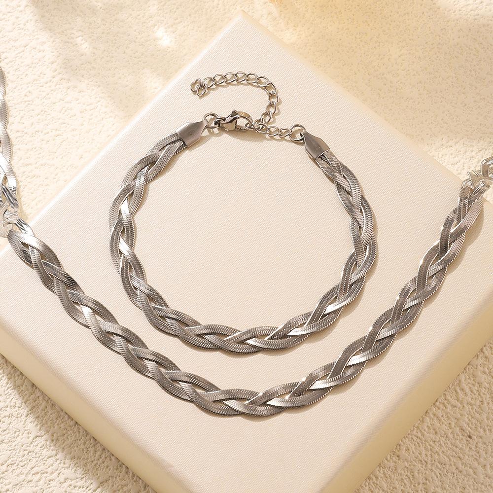 316L Stainless Steel Crossover Snake Chain Necklace Bracelets For Women Girl New Waterproof Jewelry Set. Party Gifts