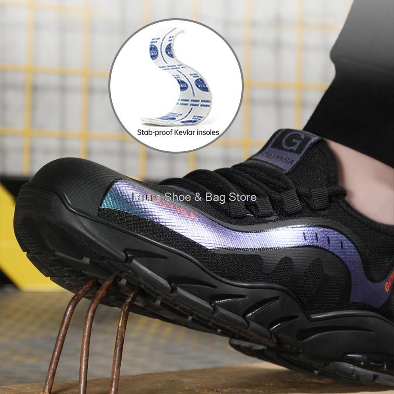 Fashion Guyisa New Safety Shoes Men Air Cushion Work Sneakers Steel Toe Puncture Proof Men's Work Safety Boots Male Protective Footwear