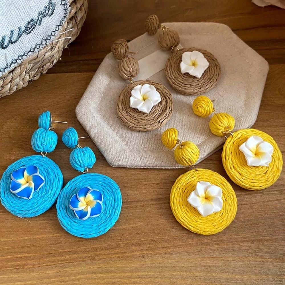 1 pair Ethnic Style Egg Flower Earrings Bohemian Style Raffia Grass Earrings  Women