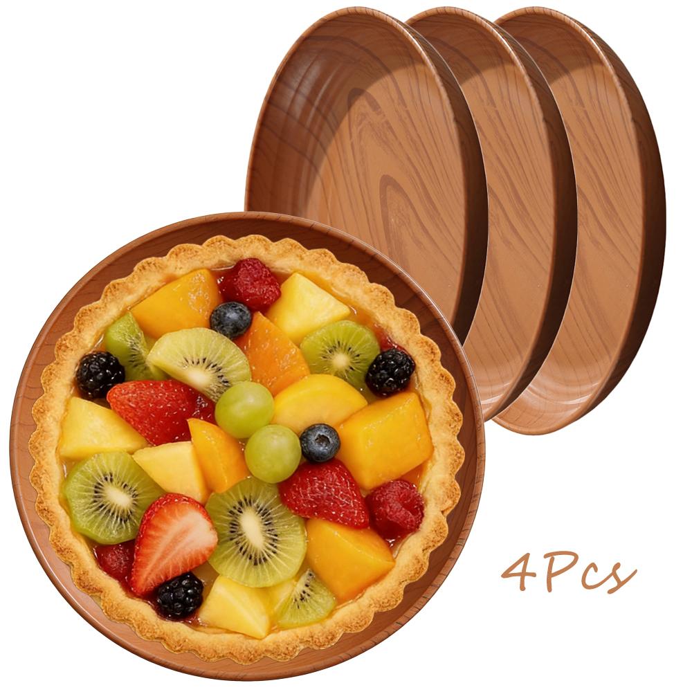 

4/6/8Pcs Imitation Wooden Plate Reusable Camping Picnic Dessert Plate Fruit Plate Dinner Plate and Microwave Safe