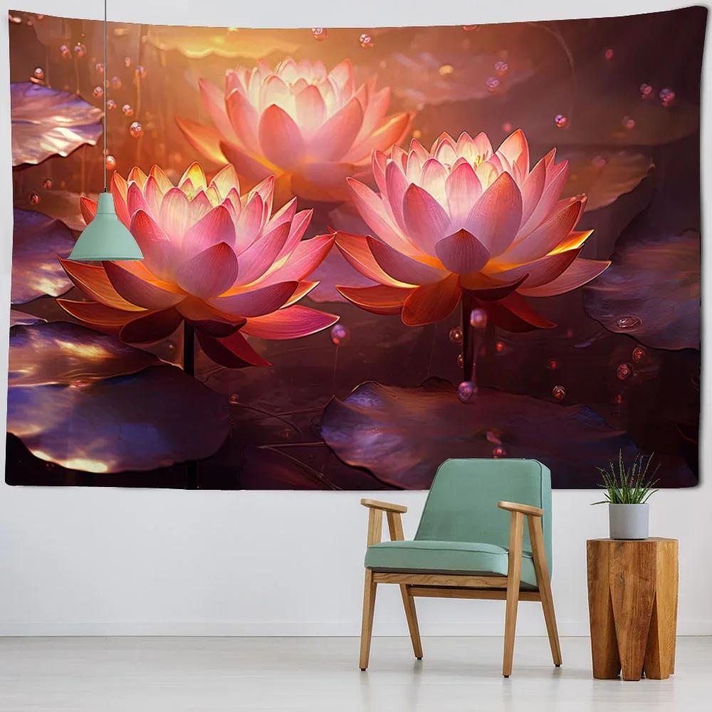 Beautiful Lotus tapestry landscape wall hanging cloth dreamy hippie home wall decoration poster office and living room tapestry