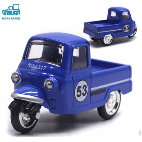 MORYTRADE Nostalgic Toy Retro Classic Pull-Back Car Diecast Miniature Car, Ages 6+, Set of 2 Three-Wheeled Trucks, Blue and Green