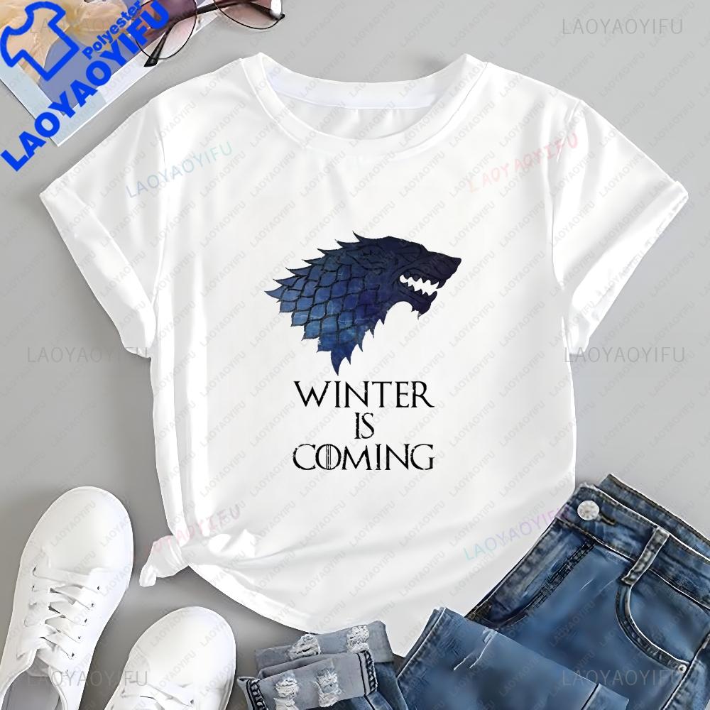 Vintage TV Series Game of Thrones Printed Tshirt Top Neutral Trend Harajuku Short Sleeve Unisex Shirt Pattern Large Tshirt