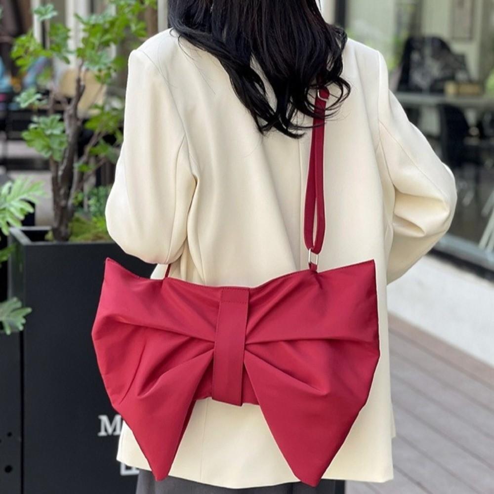 Elegant Large Capacity Bowknot Tote Fashion Zipper Handbag Pleated Bow Crossbody Bags Office Use