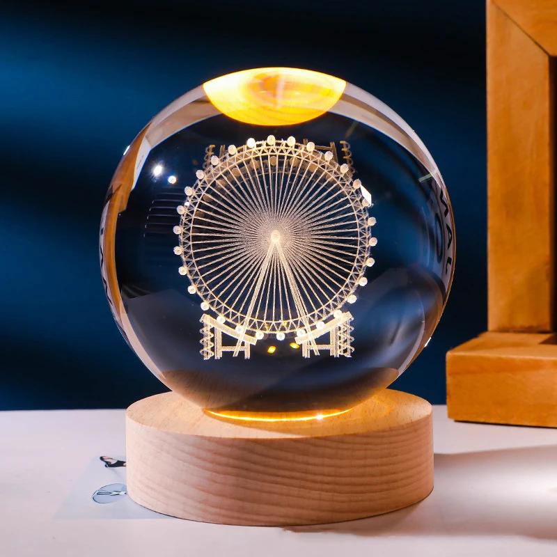 USB Plug-in 3D Crystal Ball LED Night Light Moon Galaxy Projectors Bedroom Decor Night Lamp Creative Gifts for Kids Couple