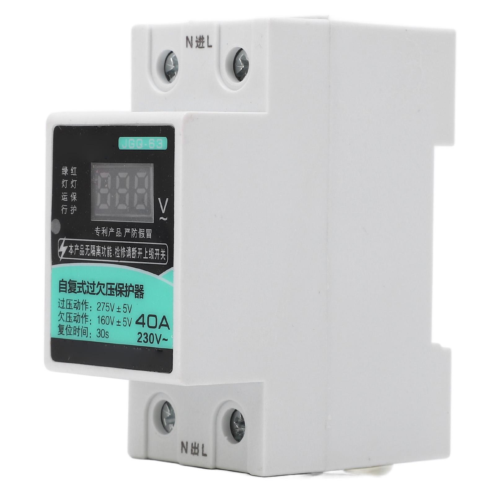 

DIN Rail Self Reset Over Under Voltage Delay Protector with Indicator Light Digital Display Protector AC230V 40A