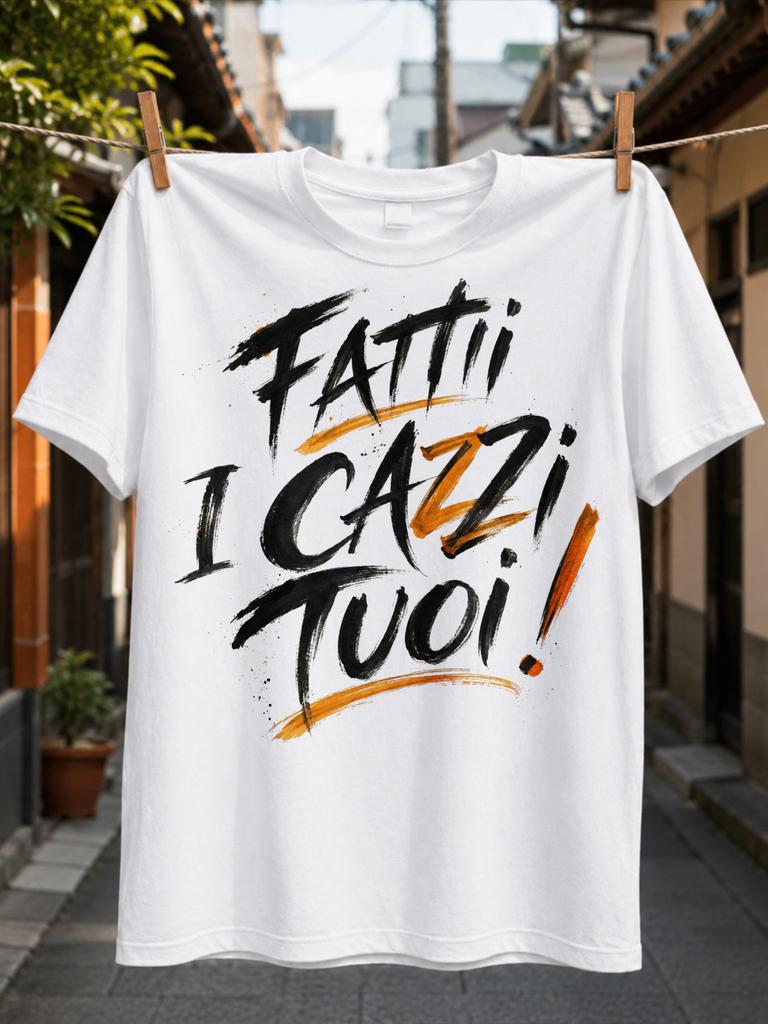 Fatti I Cazzi Tuoi Italian Leave Me Alone Phrase In Orange Brush Calligraphy With Bold Exclamation Unisex All Tshirt