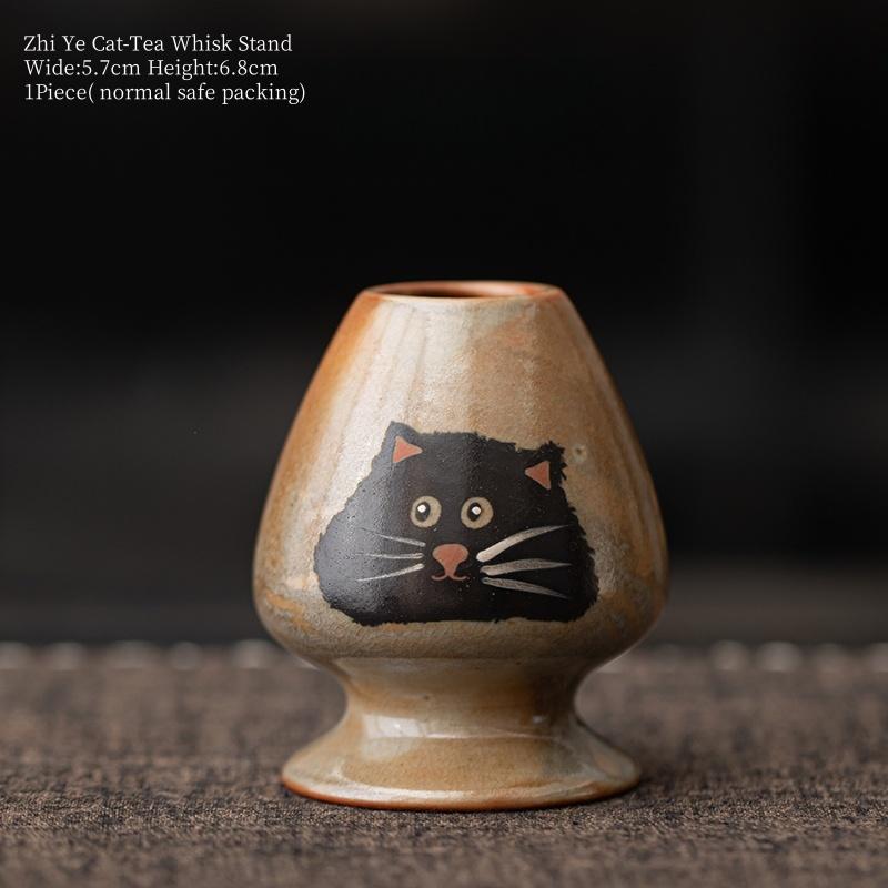 

1/2/4pcs Zhi Ye Cat Hand Silvering Japanese Ceramic Matcha Bowl Tea Whisk Chawan Chasen Holder Scoop Sifter Cup Tea Ceremony Four-piece Set