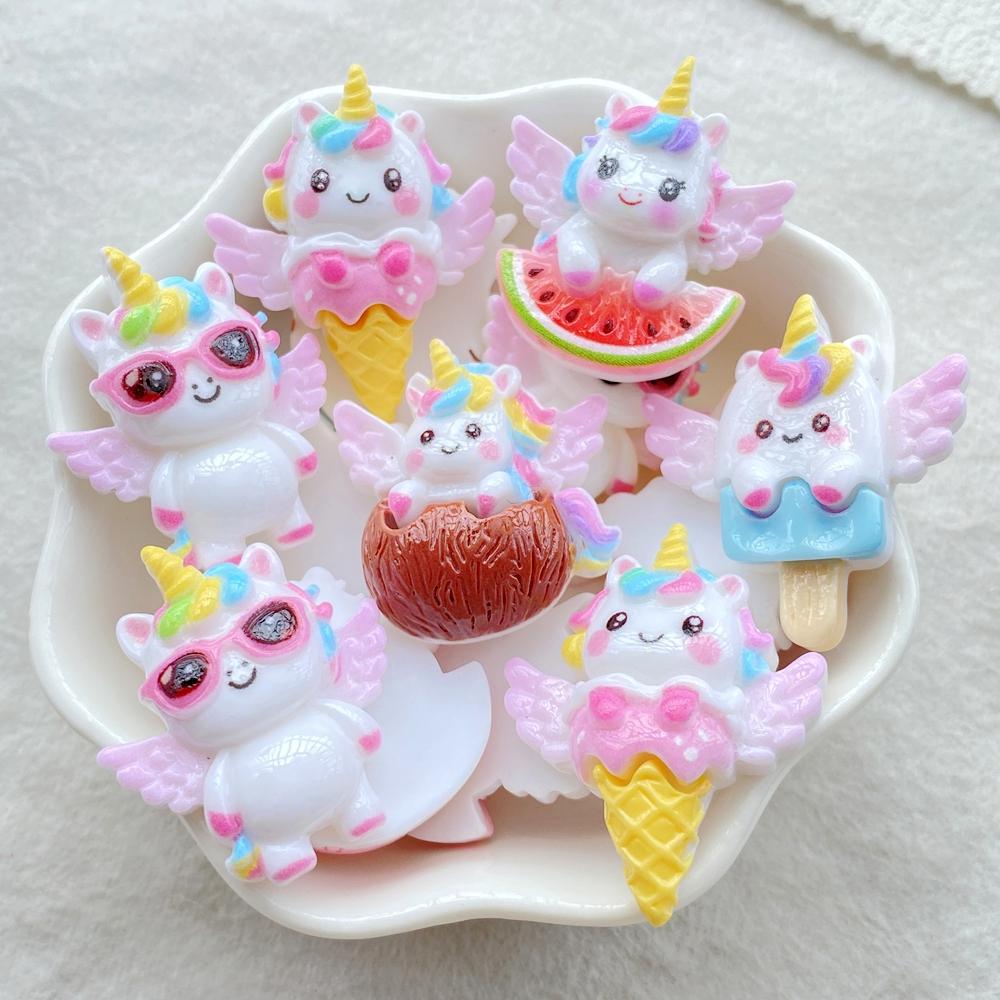 10 Stück Harz Cartoon Frucht Geflügeltes Einhorn Flache Rückseite Heimdeko Figur Scrapbook DIY Zubehör Handwerk