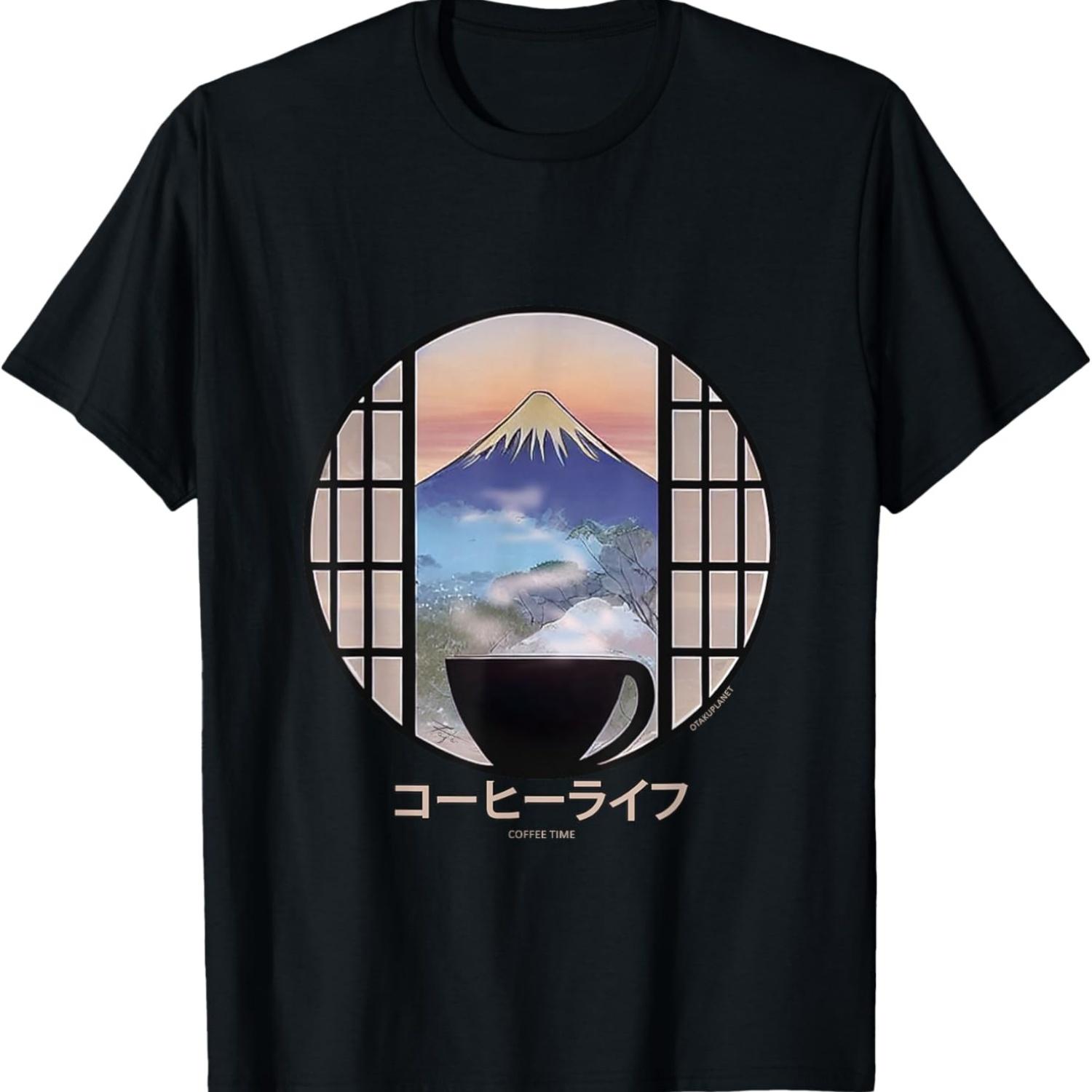 coffee life in japanese vaporwave retro coffee aesthetic T-Shirt S чёрный