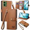 For Motorola Moto G35 5G Case RFID Blocking Zipper Pocket Leather Wallet Phone Cover