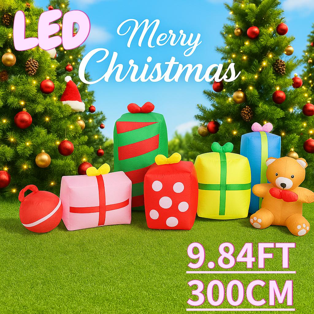 

9.84ФТ Рождественские надувные игрушки Рождественский двор Газон Вечеринка Украшение Подарочные коробки Плюшевый мишка Товары для дома Украшение со светодиодной подсветкой EU