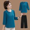 Stylish Spring Two-Piece Set for Middle-Aged Women - Loose Short-Sleeved Top & Bottom