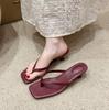 Summer Soft Leather Square Toe Cat with Flip-flops Women Fashion Thin Belt Thin Heel Soft Sole Slippers Chanclas Mujer Chinelo