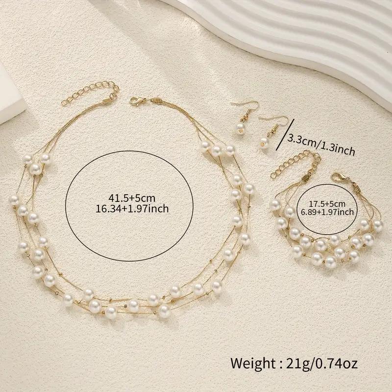 Hot Selling Multi-Layer Pearl Necklace Earrings Bracelet Jewelry Set Wedding Season Bridal Jewelry Women