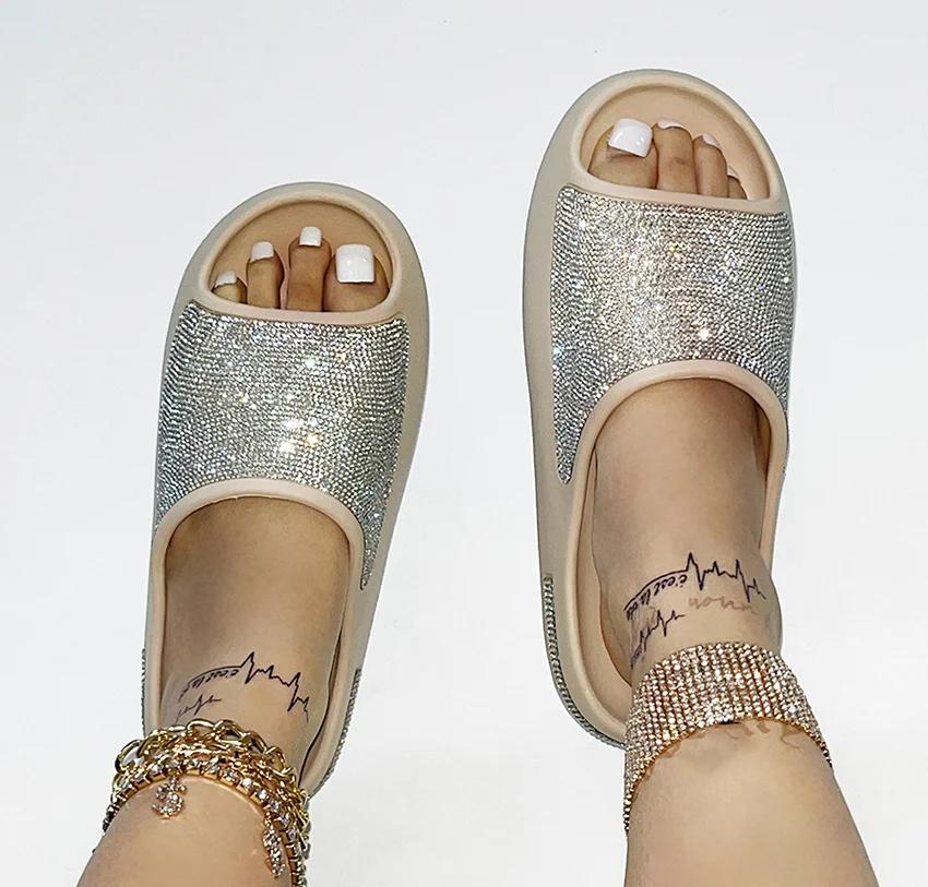 Fashion Women's Luxury Slippers with Diamond Face 2024 New Fashion Thick Bottom Slides Sandals Outdoor Non-slip Beach Slippers Sandalias