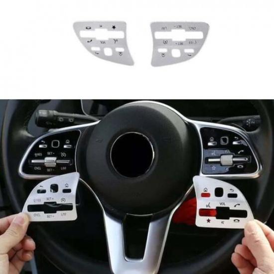 Silver Aluminum Button Frame Steering Wheel Cover Trim For Benz A-Class -22