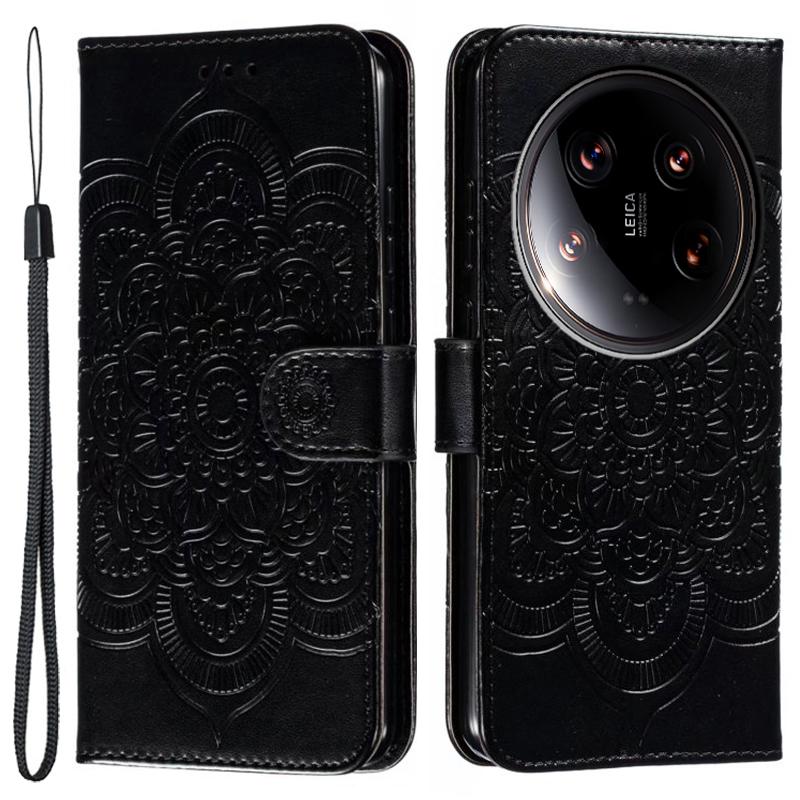 For Xiaomi 14 Ultra Case PU Leather Mandala Imprinted Design Wallet Phone Cover