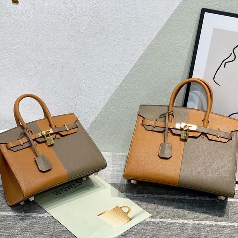 Two-layer EP Palm Pattern Leather Color Matching Platinum Bag (H13-2530BK)