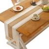 Nordic Light Luxury Cotton Linen Color Block Tassel Table Runner