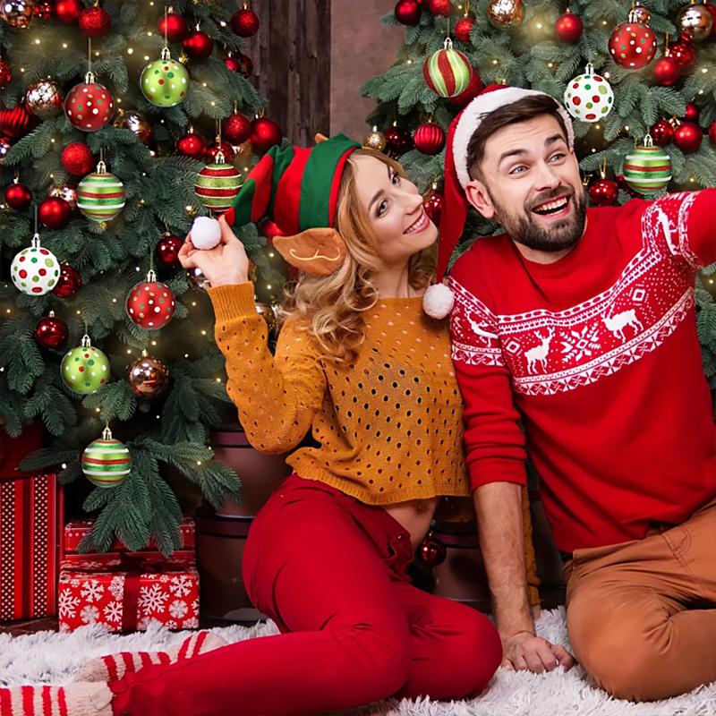 Christmas 2025 Pendant Festival Decorations Hand Drawn Home Party Decor Polka Dot Pattern Celebration Glitter Exquisite 12pcs/Box