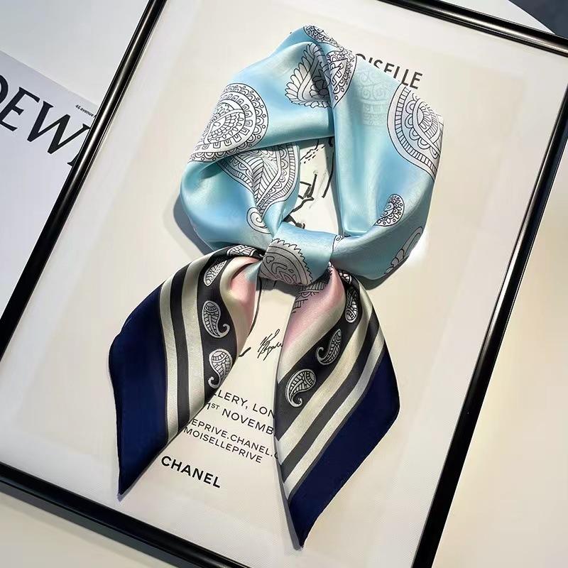 

Весна та осінь з сорочкою синього кольору з квіткою кеш ю маленький квадратний шарф шовковий шарф жіноча кар єра аксесуари тонкий шарф для шиї світло-синій колір