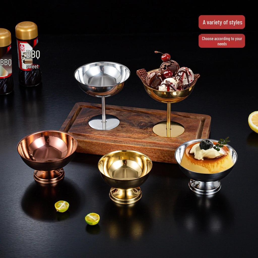 Korean Style 304 Stainless Steel Ice Cream Cup – Tall Stem Champagne Dessert Bowl