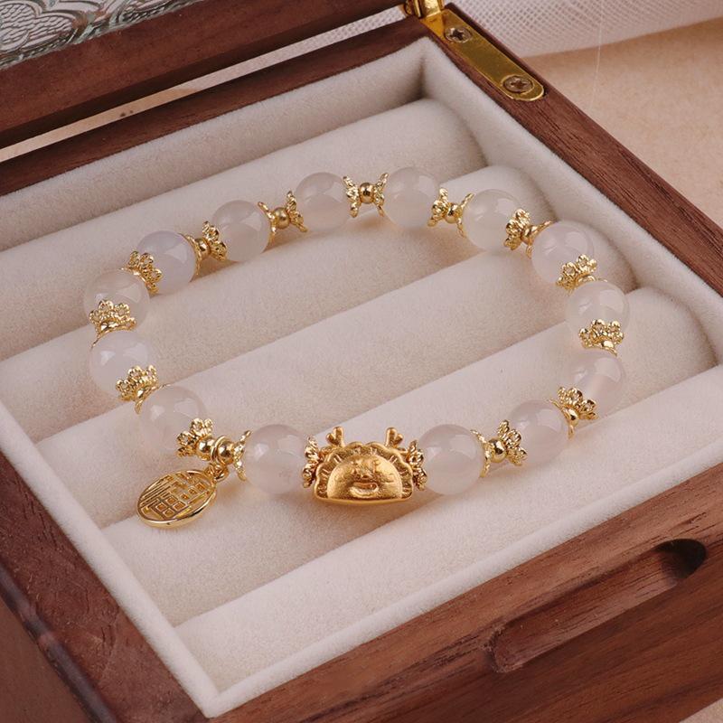 Forest Butterfly Glass Bracelet with Ice-Cracked Flower Beads