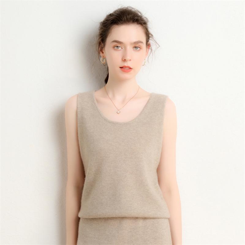 Lekasha Women's Cashmere U-Neck Sleeveless Base Layer Top