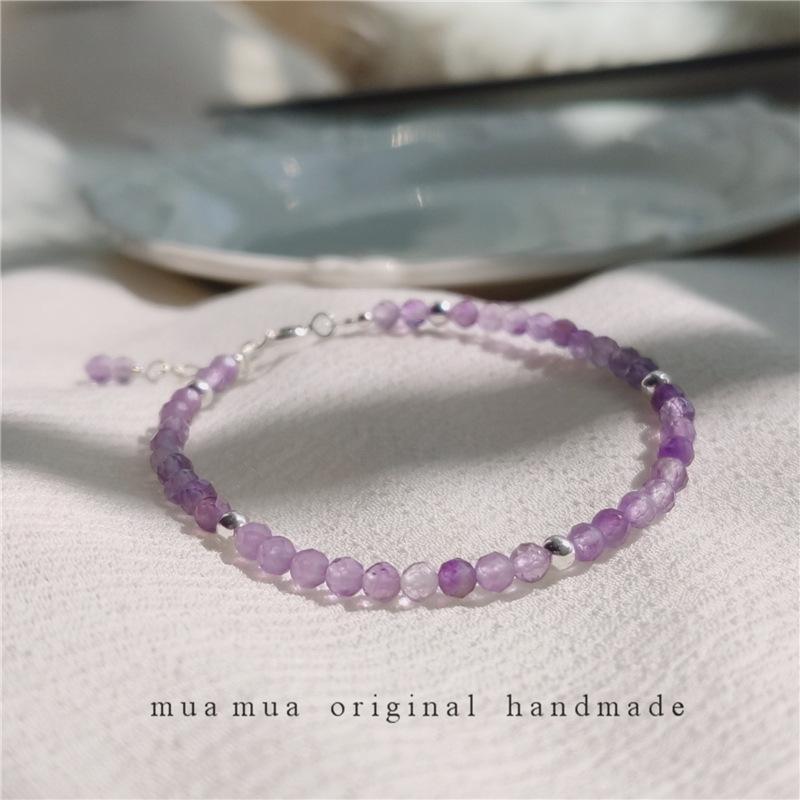 Natürlicher Amethyst/S9Silber Vielseitiger Stil für Kunststudentinnen 3mm Zartes und einfaches Armband für Damen