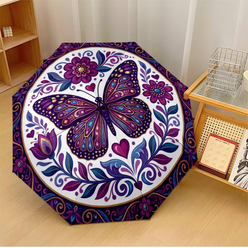 

Vibrant Butterfly Among Flowers Printed umbrella windproof folding umbrella portable sun and rain umbrella suitable for gifting